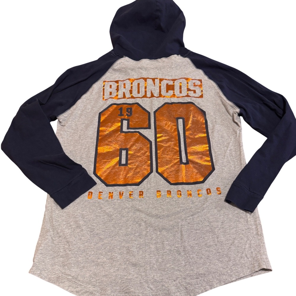 PINK Victoria's Secret Denver Broncos NFL Raglan Hoodie Gray Navy Rare M